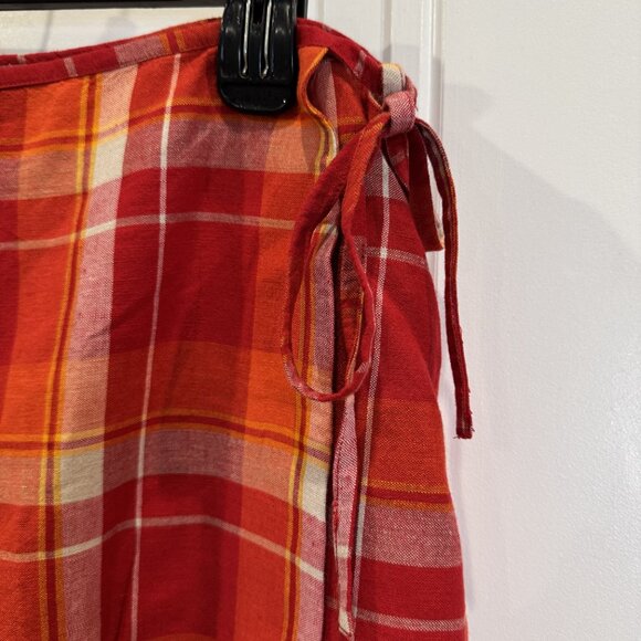 Vintage Josephine Chaus Sport Red and Orange Plaid Wrap Skirt EUC - Picture 5 of 9